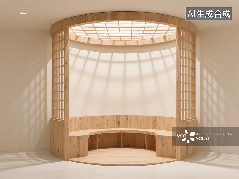 【AI数字艺术】木质圆形室内空间设计图片素材