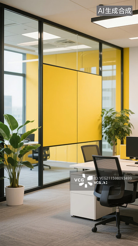 【AI数字艺术】现代办公室黄色隔断设计图片素材