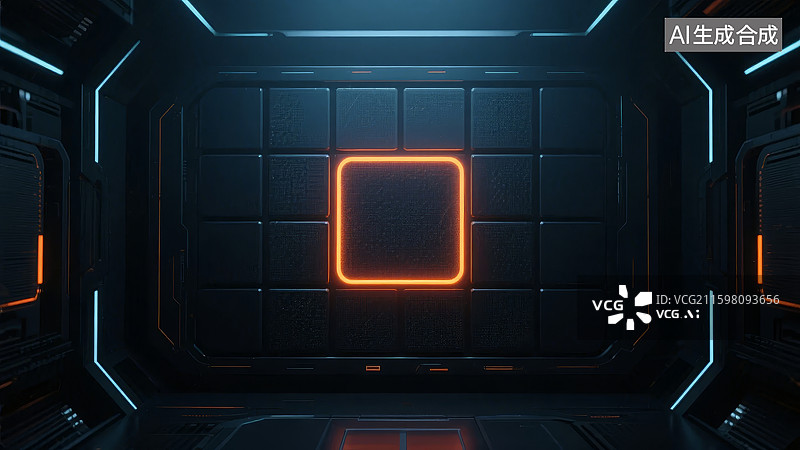 【AI数字艺术】未来科技舱内橙色光框图片素材