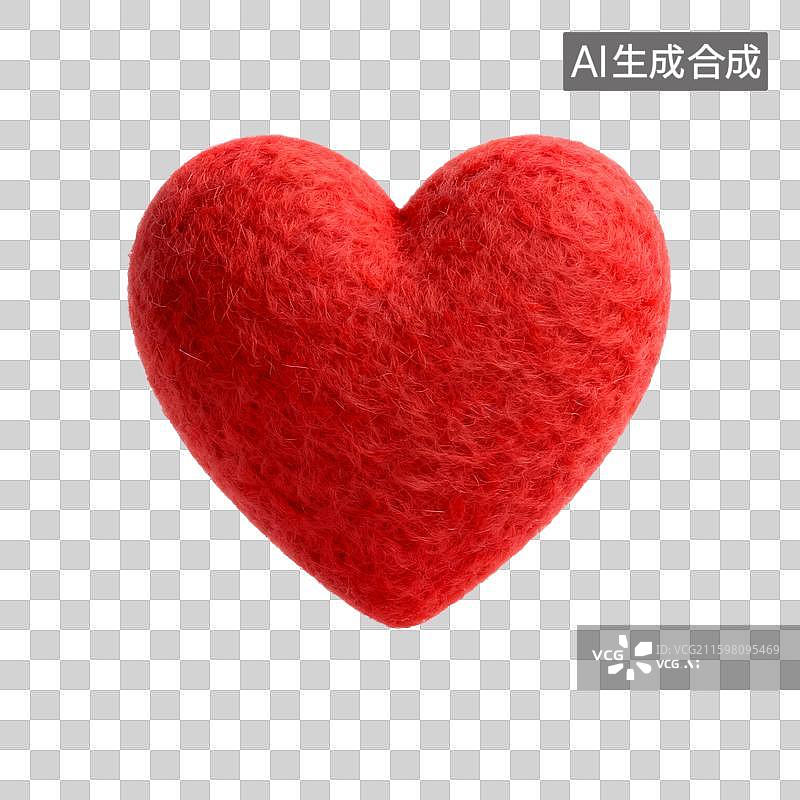 【AI数字艺术】白色背景上的红色毛绒心形图片素材