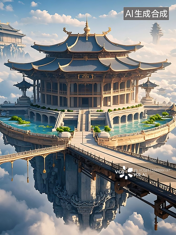 【AI数字艺术】天空之城祥云宫殿图片素材