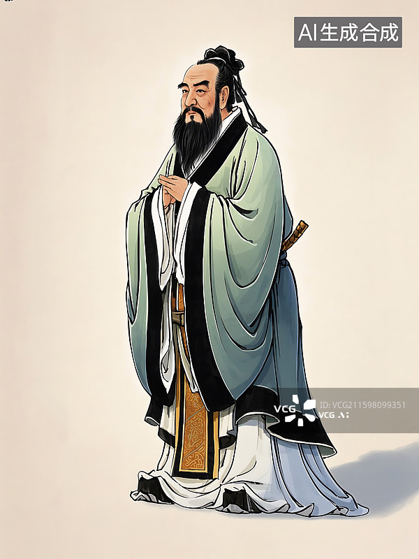 【AI数字艺术】孔子画像水墨写意图片素材