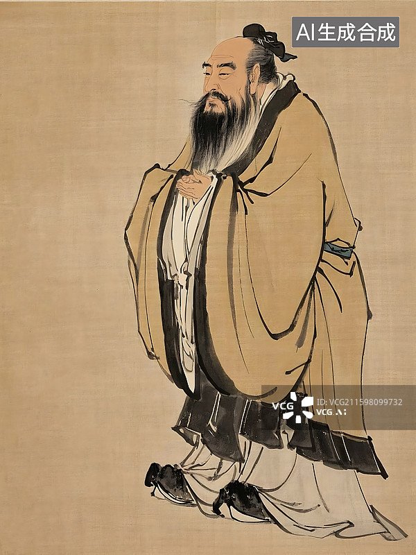 【AI数字艺术】老子画像水墨写意图片素材
