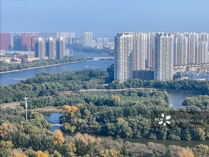齐齐哈尔 龙沙区 龙沙公园 和平广场 劳动湖 航拍图片素材