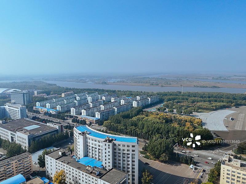 齐齐哈尔 龙沙区 龙沙公园 和平广场 劳动湖 航拍图片素材