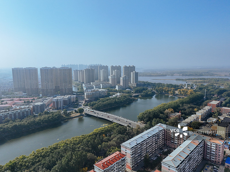 齐齐哈尔 龙沙区 龙沙公园 和平广场 劳动湖 航拍图片素材