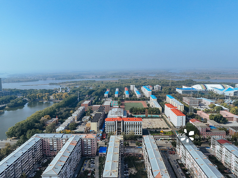 齐齐哈尔 龙沙区 龙沙公园 和平广场 劳动湖 航拍图片素材