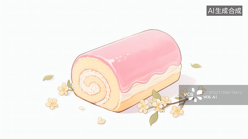 【AI数字艺术】粉色桂花蛋糕卷插画图片素材