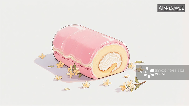 【AI数字艺术】粉色桂花蛋糕卷插画图片素材