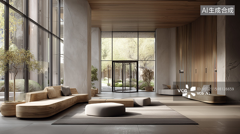 【AI数字艺术】极简酒店大堂图片素材