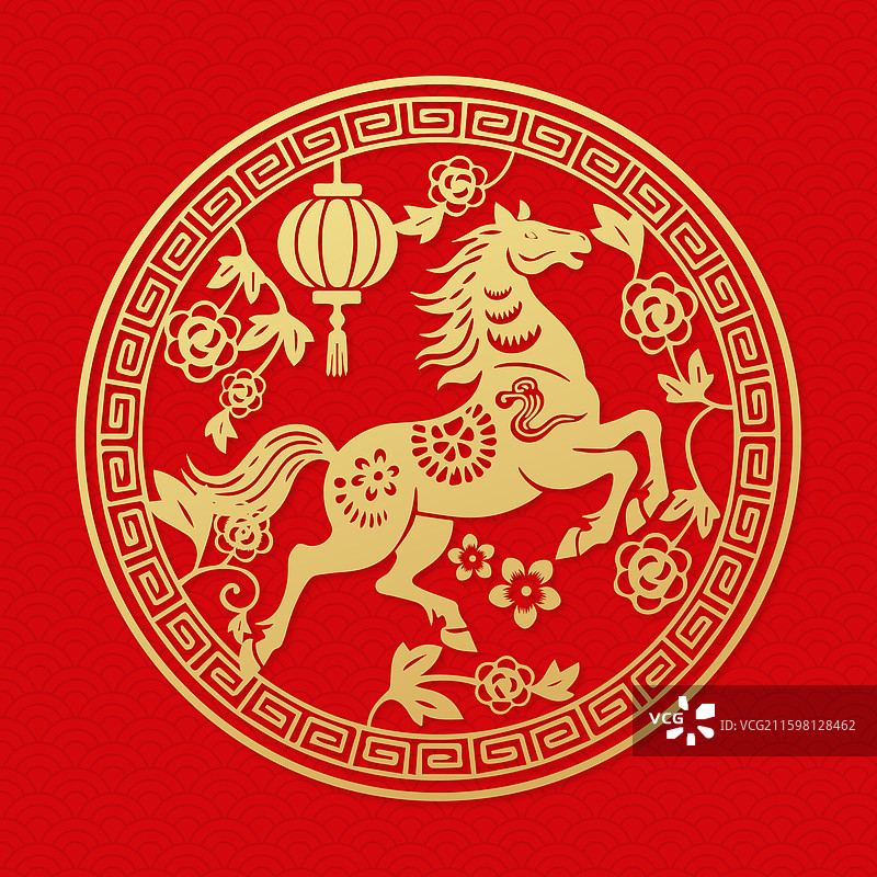 2026马年十二生肖午马红色剪纸插画图片素材
