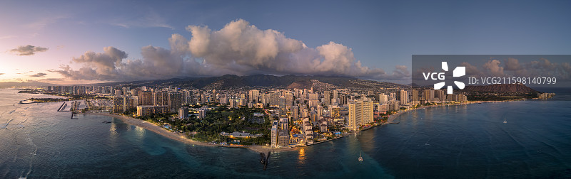 美国夏威夷檀香山城市全景航拍图片素材