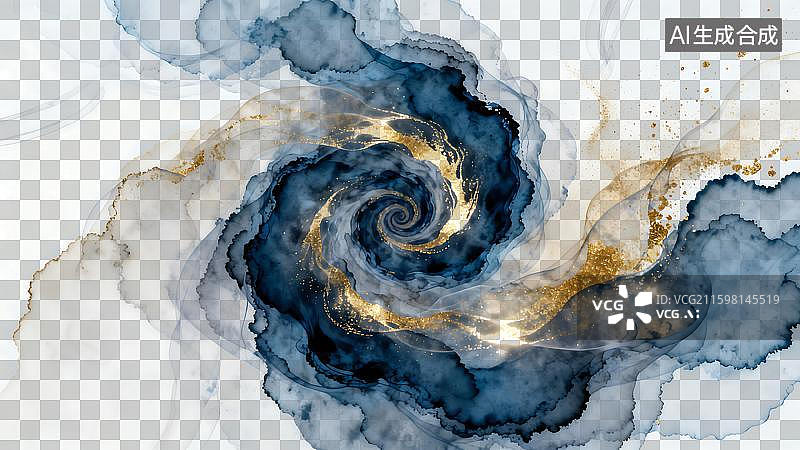 【AI数字艺术】流动的青花水墨东方美学PNG免抠元素图片素材