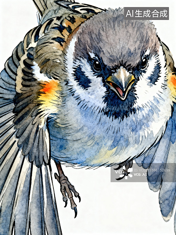 【AI数字艺术】水墨风格麻雀飞翔插画 艺术鸟类创作图片素材