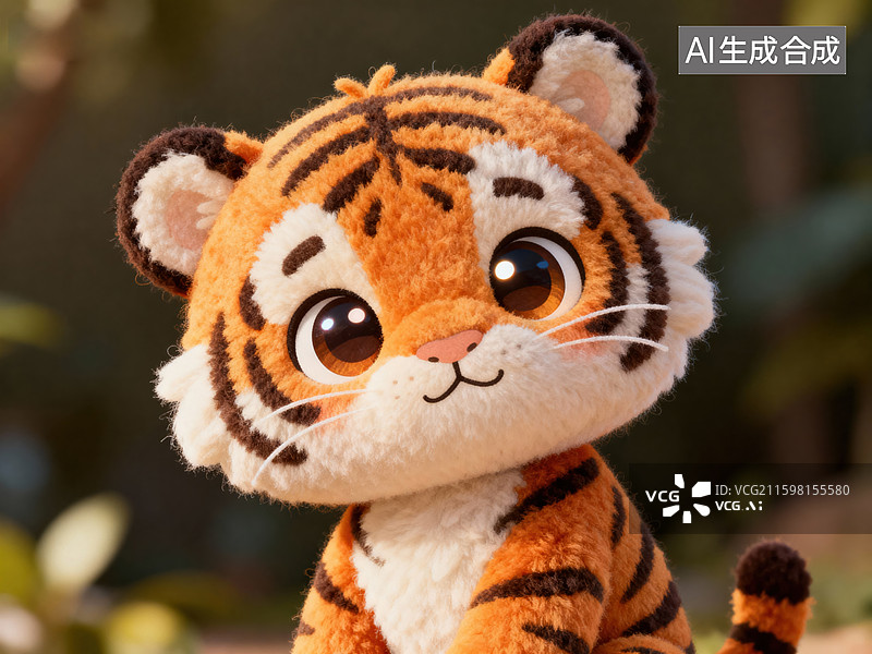 【AI数字艺术】毛绒卡通老虎玩偶 可爱萌系玩具特写图片素材