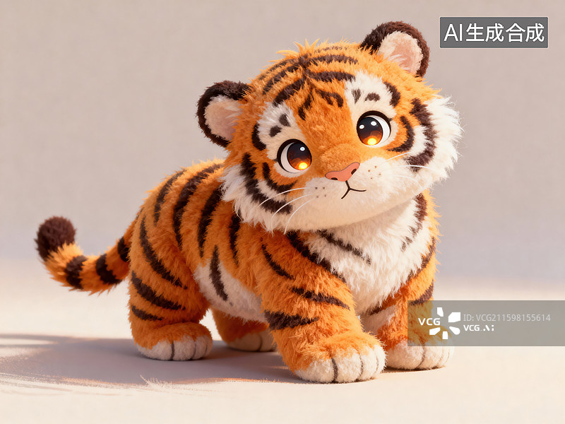 【AI数字艺术】毛绒卡通老虎玩偶 可爱萌系玩具特写图片素材