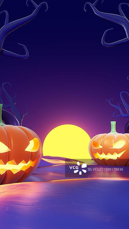 万圣节3D南瓜幽灵插画背景壁纸图片素材