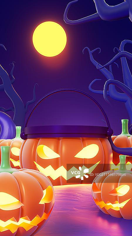 万圣节3D南瓜幽灵插画背景壁纸图片素材