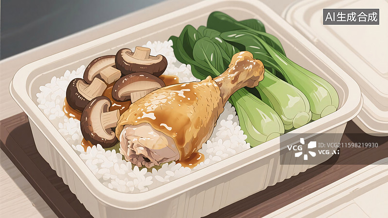 【AI数字艺术】香菇鸡腿饭便当图片素材