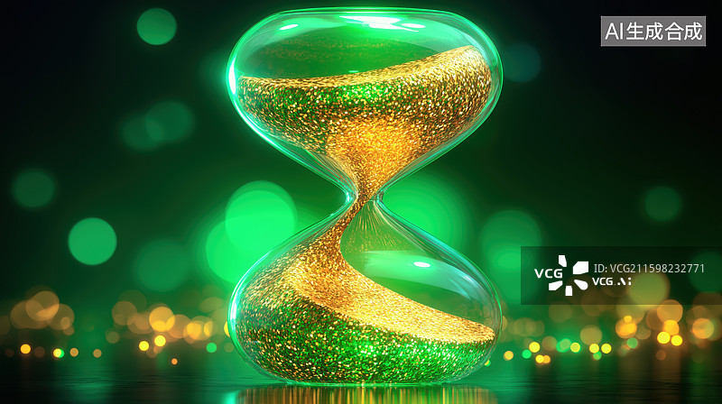 【AI数字艺术】发光沙漏中的金色细沙图片素材
