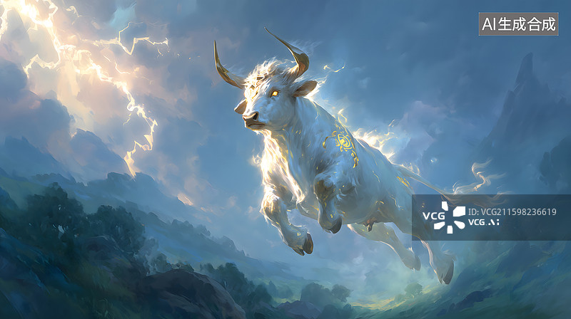 【AI数字艺术】神牛腾云驾雾之奇景图片素材