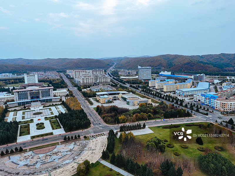 伊春市 伊美区 体育场  伊春河 航拍 地标图片素材