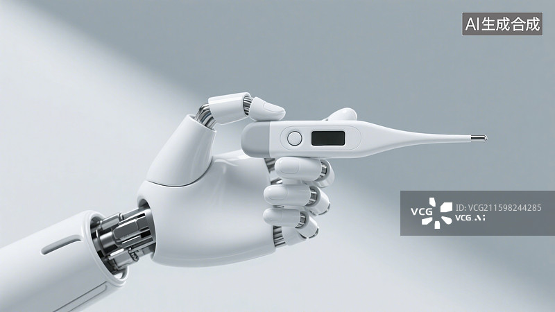 【AI数字艺术】3D三维AI人工智能机器人手指拿着温度计图片素材