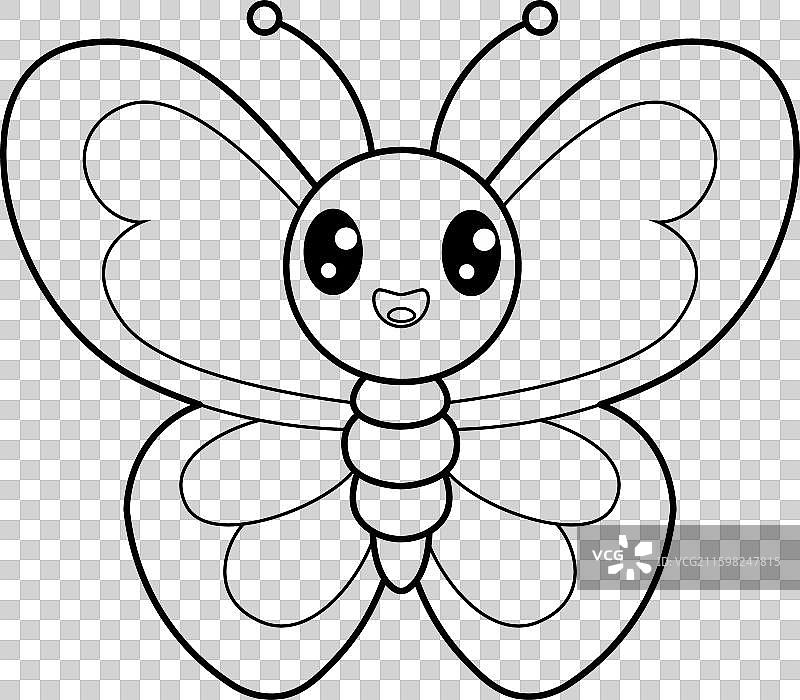 儿童蝴蝶着色页线条画图片素材