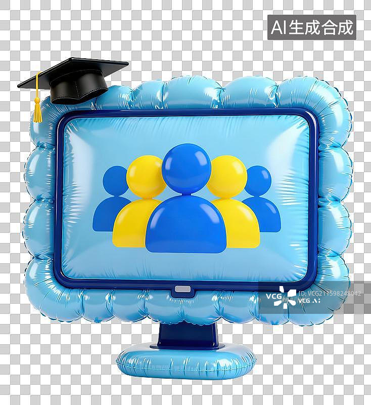 【AI数字艺术】3D三维膨胀气球风格显示器上的毕业录取通知学位帽学士帽图片素材