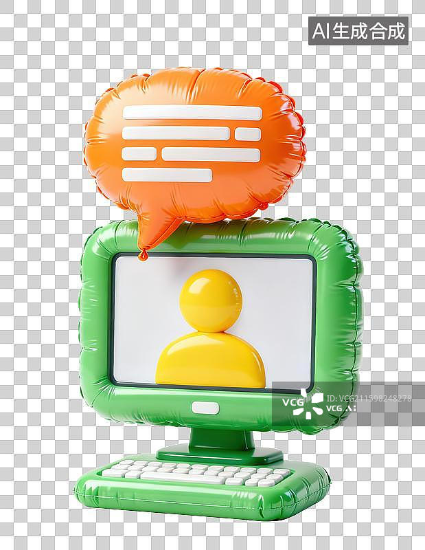 【AI数字艺术】3D三维膨胀气球风格卡通视频会议界面显示屏对话聊天气泡对话框元素图片素材