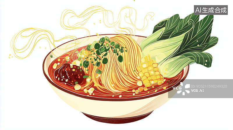 【AI数字艺术】一碗热气腾腾的面条图片素材