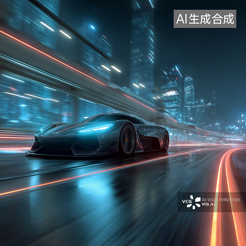 【AI数字艺术】电动超跑霓虹城高速图片素材
