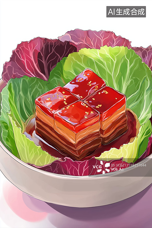 【AI数字艺术】红烧肉配生菜图片素材