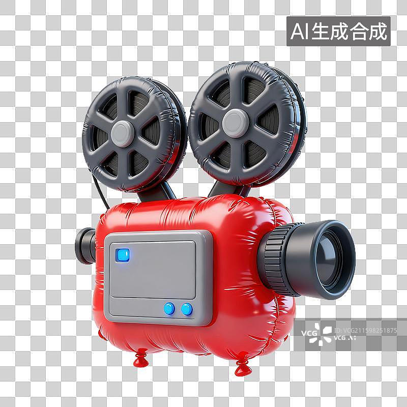 【AI数字艺术】3D三维膨胀气球风格老式复古电影交卷放映机元素图片素材