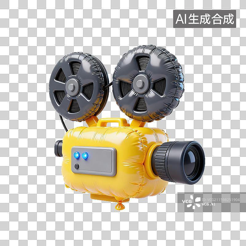【AI数字艺术】3D三维膨胀气球风格老式复古电影交卷放映机元素图片素材