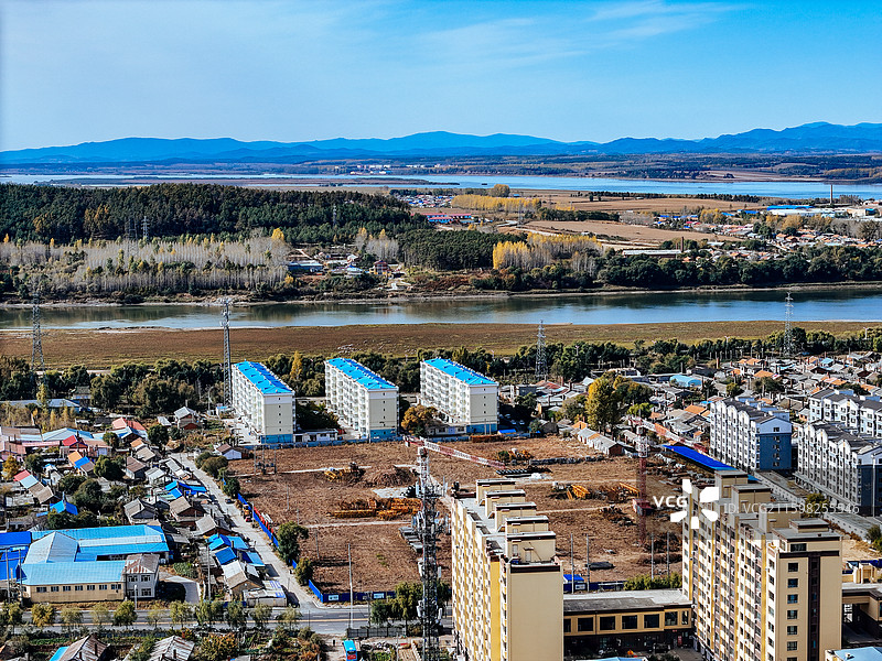 依兰县 依兰镇 通江路 东山公园 航拍图片素材