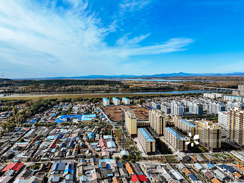 依兰县 依兰镇 通江路 东山公园 航拍图片素材