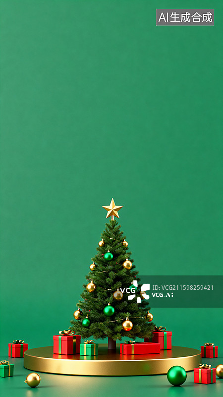 【AI数字艺术】圣诞树与礼物的节日装饰图片素材