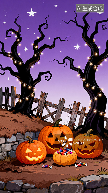 【AI数字艺术】万圣节南瓜灯与糖果图片素材