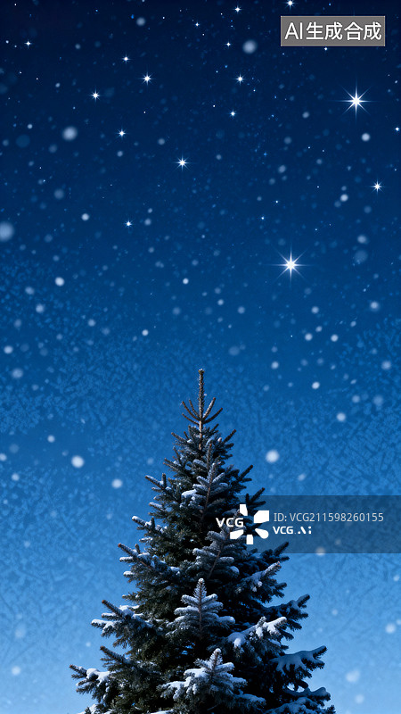 【AI数字艺术】雪中圣诞树星空夜景图片素材