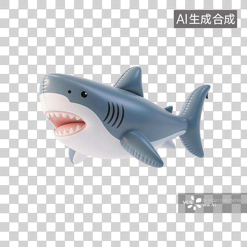 【AI数字艺术】3D渲染卡通动物，充气膨胀风格，鲨鱼，大白鲨，，海洋生物，免抠元素图片素材