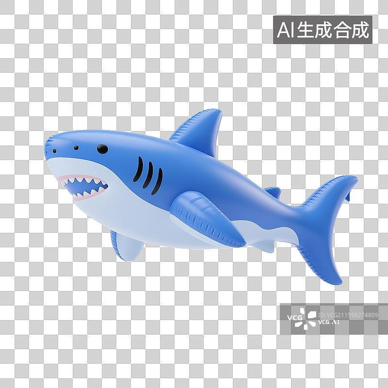 【AI数字艺术】3D渲染卡通动物，充气膨胀风格，鲨鱼，大白鲨，，海洋生物，免抠元素图片素材