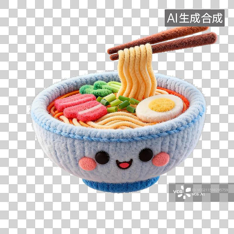 【AI数字艺术】可爱的毛绒绒毛线编织的一碗面条图标免扣元素图片素材