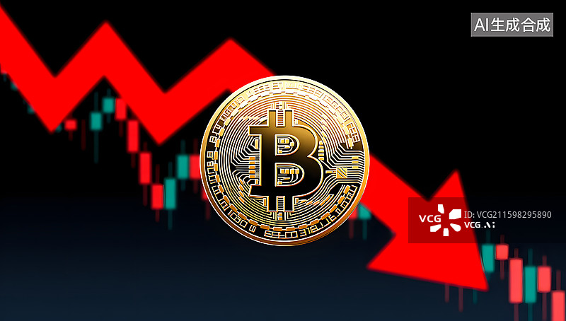 【AI数字艺术】比特币市场下跌趋势图景图片素材