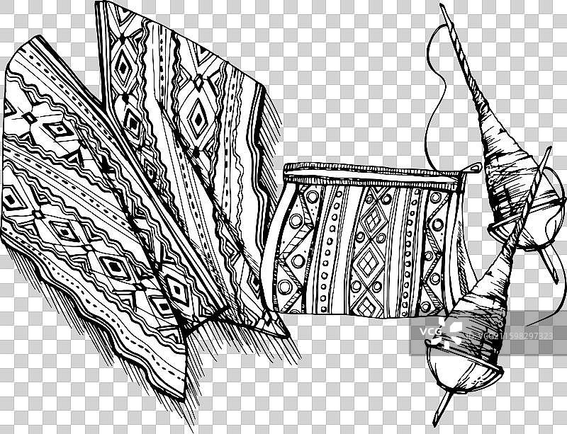 手绘墨水刺绣的印度民族风图片素材