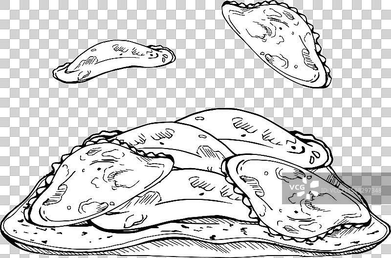 手绘水墨风肉菜馅料图片素材