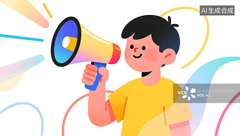 【AI数字艺术】人物拿着喇叭的促销营销插画图片素材