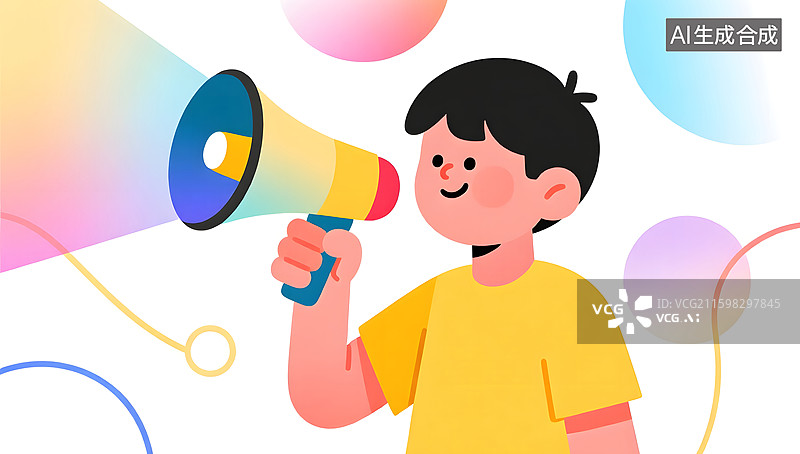 【AI数字艺术】人物拿着喇叭的促销营销插画图片素材