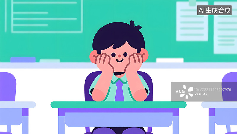 【AI数字艺术】学生考试的答题思考概念插画图片素材