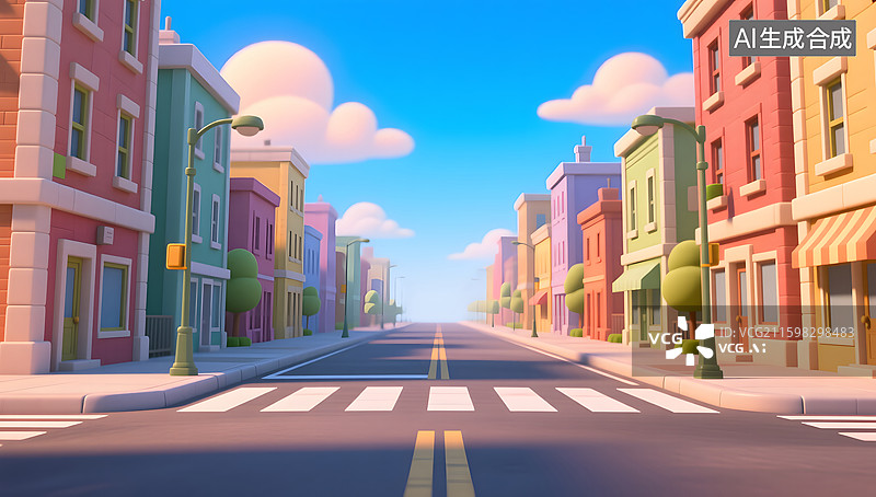 【AI数字艺术】城市建筑和街道的三维渲染背景图片素材